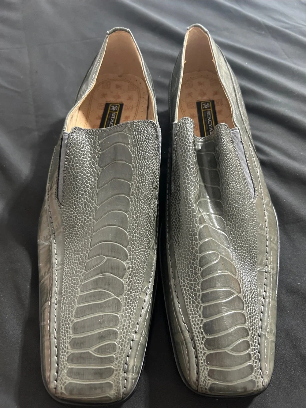 Stacy Adams Metallic Gray Croc-Embossed Slip-On Loafers